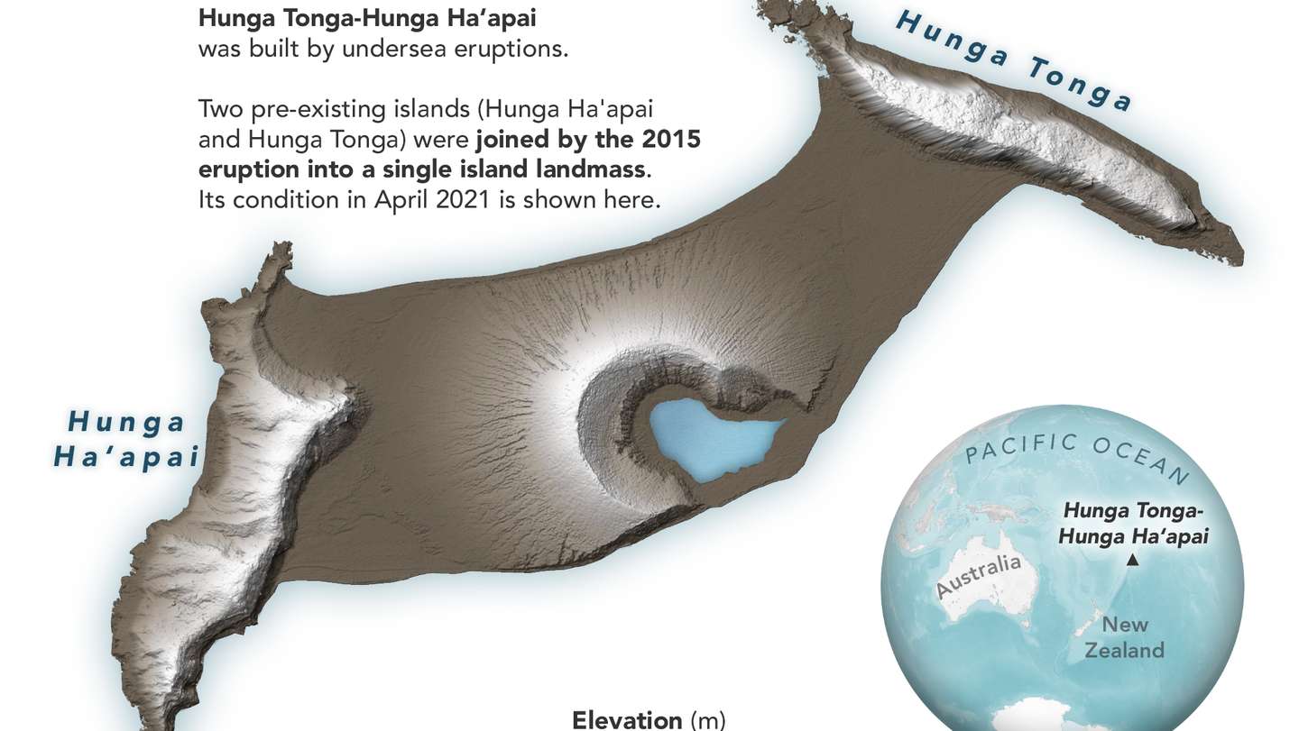 A ilha do Pacífico a que pertencia o vulcão Hunga-Tonga-Hunga-Ha’apa entes da erupção de 15 de janeiro de 2022