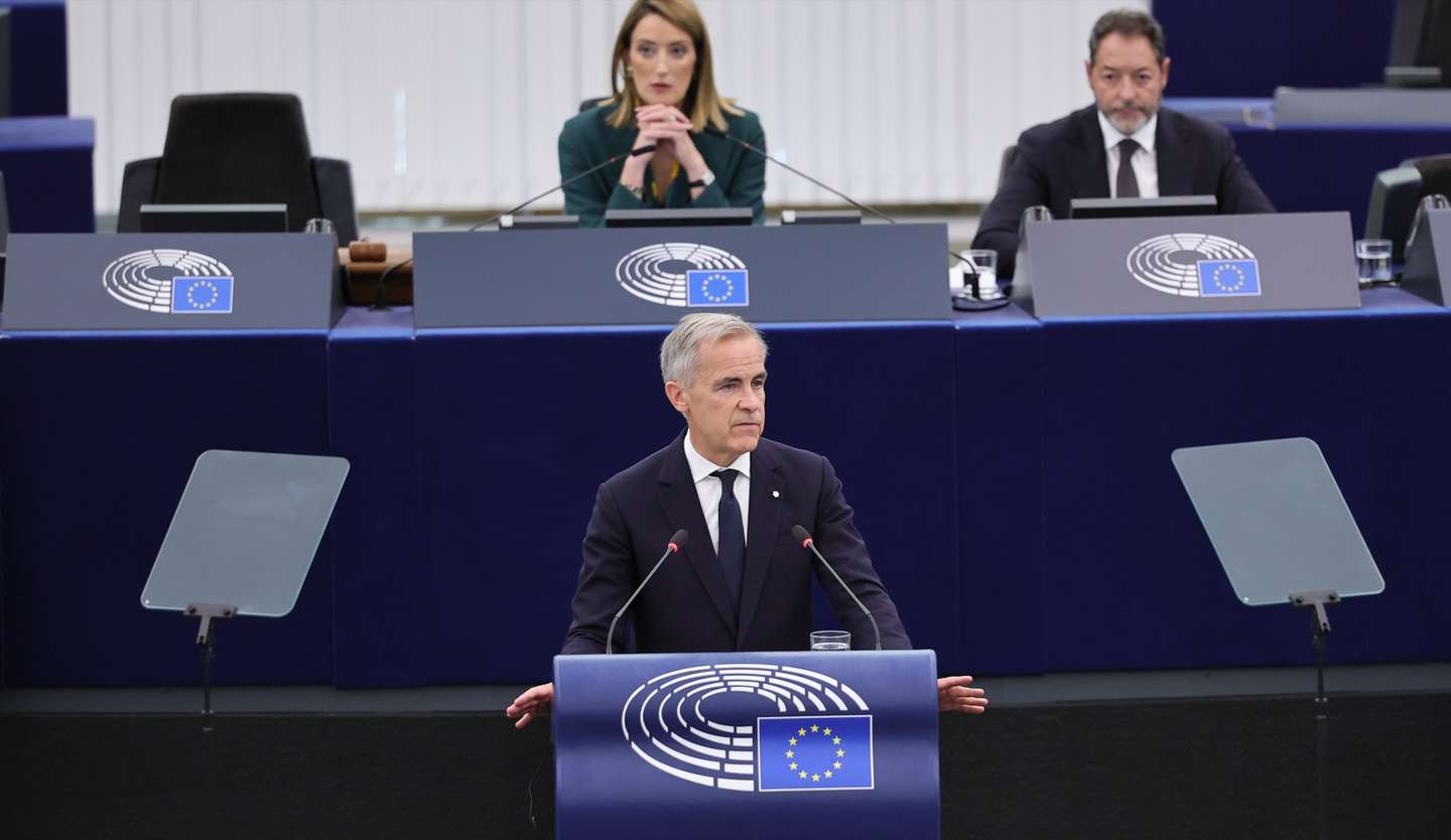 epa13245452 Canada's Prime Minister Mark Carney speaks to the members of the Parliament at the European Parliament in Strasbourg, France, 17 September 2026. The current plenary session runs from 14 until 17 September 2026.  EPA/RONALD WITTEK