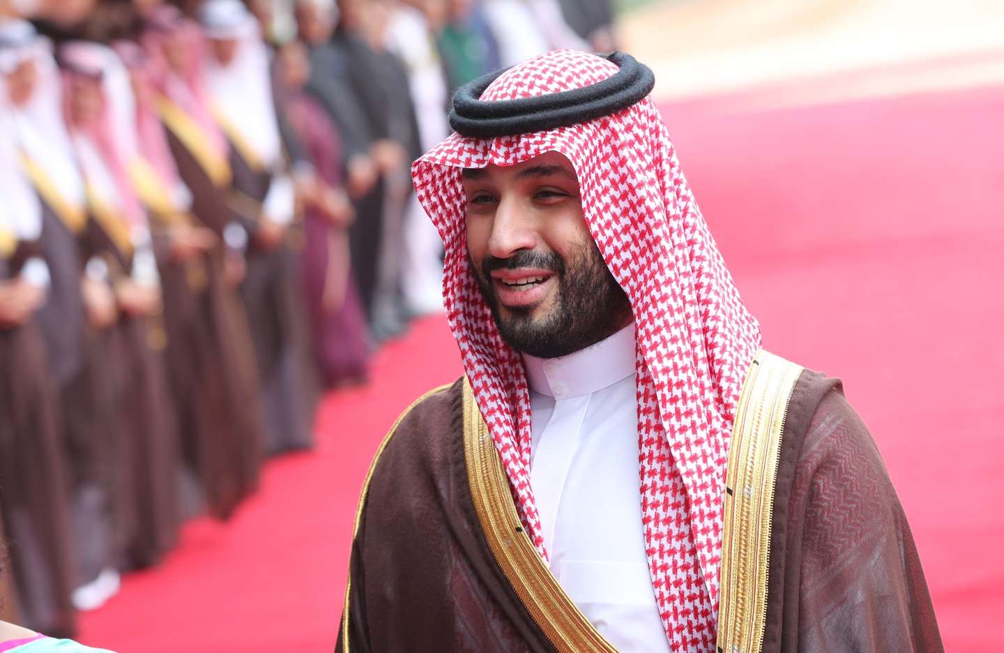 epa10854081 Saudi Arabia's Crown Prince Mohammed bin Salman talking to media upon his arrival for his welcome reception at President's house in New Delhi, India,11 September 2023. Prince Mohammed Bin Salman is on a state visit to India to strengthen the political and bilateral ties between the two countries.  EPA/HARISH TYAGI