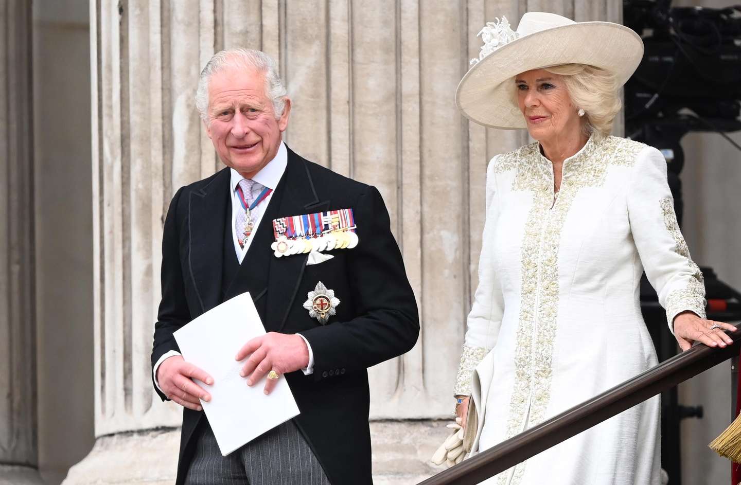 epa10171378 (FILE) - Britain's Prince of Wales, Prince Charles (L) and Camilla, Duchess of Cornwall (R) leave the National Service of Thanksgiving held as part of the celebrations of the Platinum Jubilee of Queen Elizabeth II, at St Paul's Cathedral in London, Britain, 03 June 2022 (reissued 08 September 2022). According to a statement issued by Buckingham Palace on 08 September 2022, Britain's Queen Elizabeth II has died at her Scottish estate, Balmoral Castle, on 08 September 2022. The 96-year-old Queen was the longest-reigning monarch in British history. Her eldest son, Charles, Prince of Wales, the heir to the British throne, became king upon her death. Britain's new monarch will be known as King Charles III, Clarence House confirmed.  EPA/NEIL HALL *** Local Caption *** 55280519