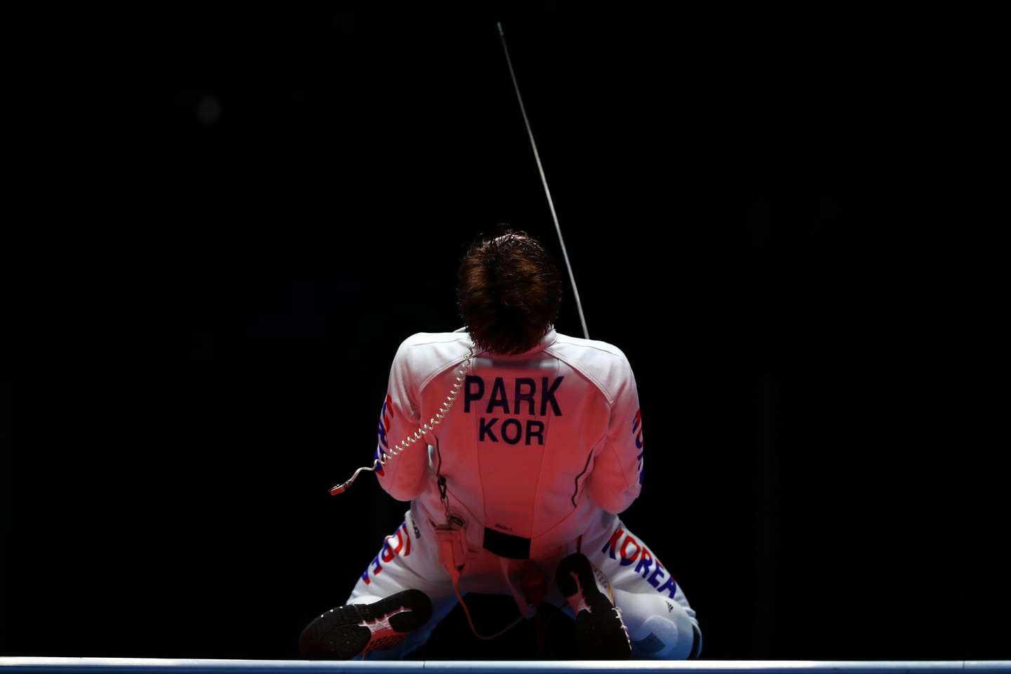 RIO DE JANEIRO, BRAZIL - AUGUST 09: Sangyoung Park of Korea celebrates after defeating Geza Imre of Hungary during the gold medal medal bout in the Men's Epee Individual on Day 4 of the Rio 2016 Olympic Games on August 9, 2016 in Rio de Janeiro, Brazil. (Photo by Dean Mouhtaropoulos/Getty Images)