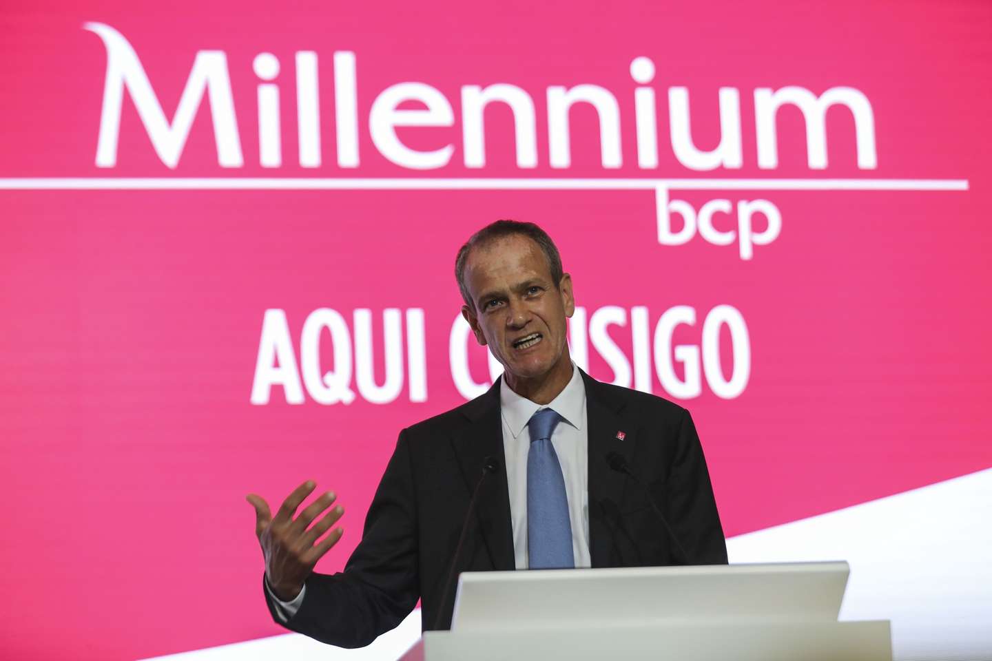 O presidente do Millennium bcp, Miguel Maya, na apresentação dos resultados do 1.º semestre de 2020 do banco esta tarde em Oeiras, 28 de julho de 2020. MIGUEL A. LOPES/LUSA