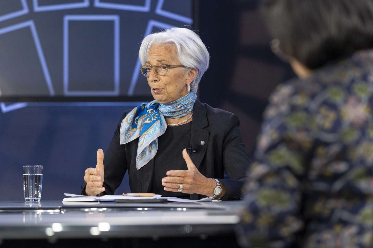 epa09901722 European Central Bank President Christine Lagarde talks during the 2022 Spring Meetings at the International Monetary Fund in Washington, DC, USA, 21 April 2022. The International Monetary and Financial Committee (IMFC), Development Committee (DC), and G20 meetings will be held in hybrid format and participants of those restricted meetings may participate in person or virtually.  EPA/Cory Hancock / IMF Photo HANDOUT  HANDOUT EDITORIAL USE ONLY/NO SALES