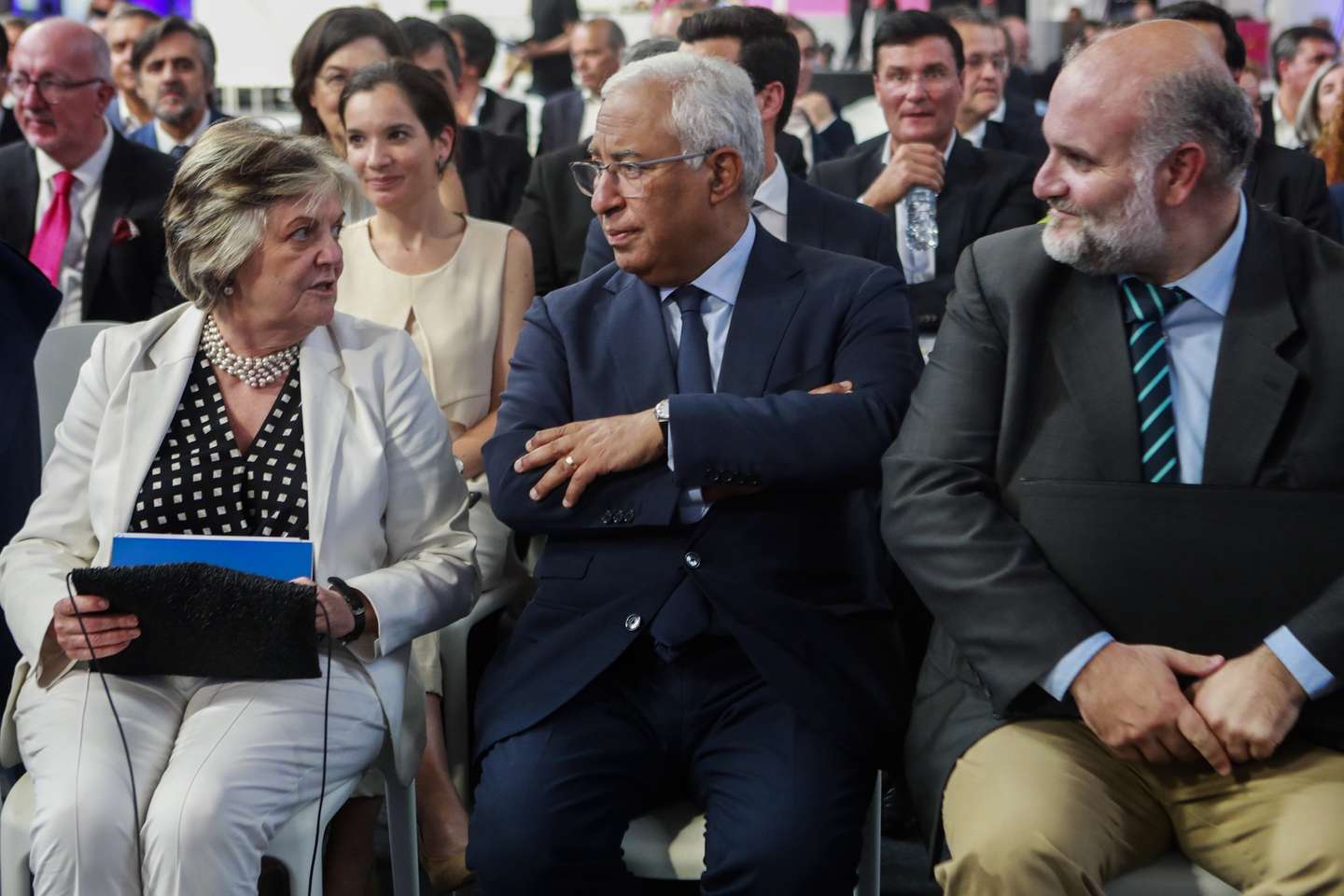 The Portuguese Prime Minister, António Costa, accompanied by the European Commissioner for Cohesion and Reforms, Elisa Ferreira (L), and the mayor of Fundao, Paulo Fernandes (R), during the signing ceremony of the Partnership Agreement between the Government of Portugal and the European Commission for the period 2021-2027, Fundão, Portugal, 14 July 2022. MIGUEL PEREIRA DA SILVA/LUSA