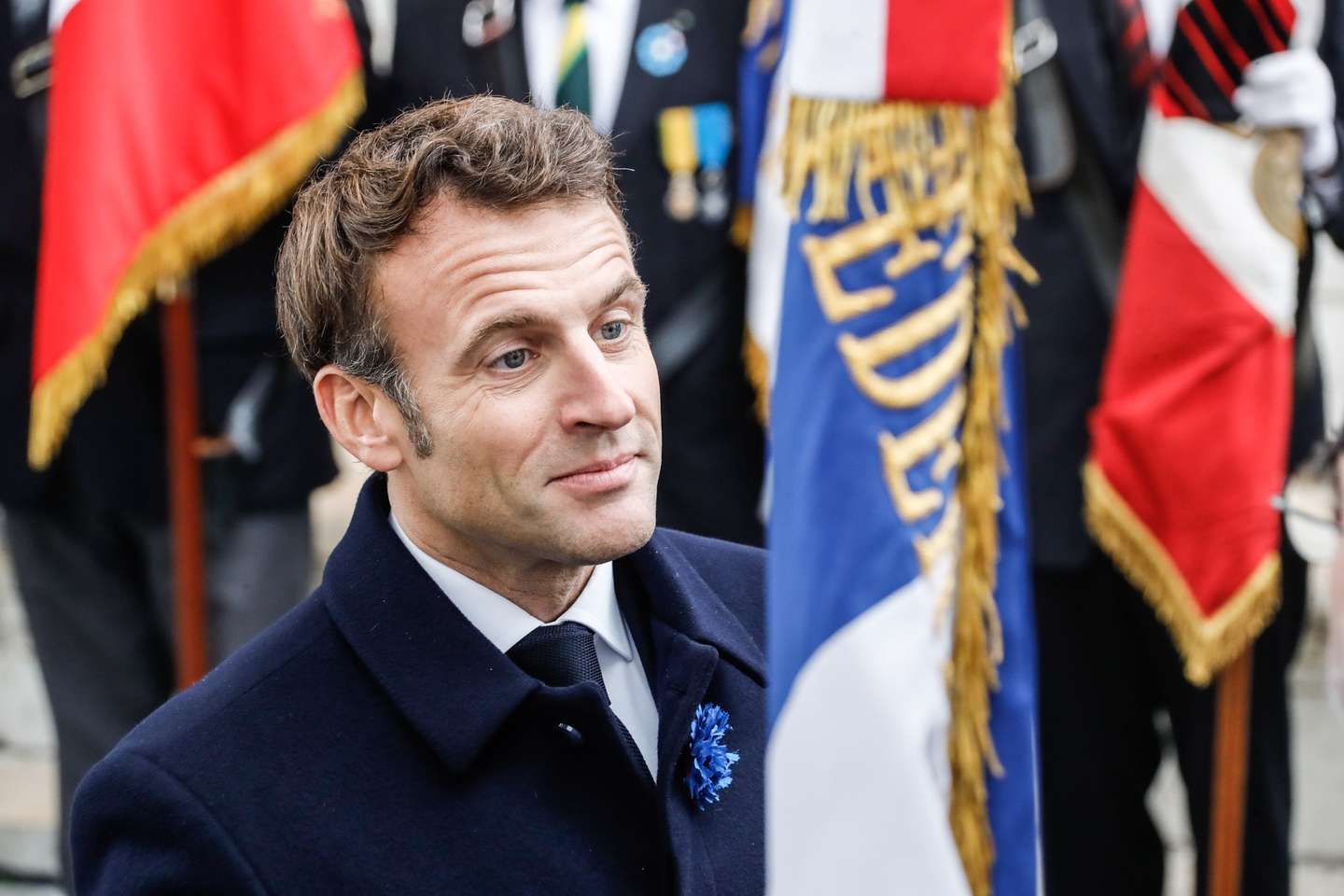 epa10299822 President Emmanuel Macron in the Arc de Triomphe during the commemoration of the 105th anniversary of the November 11, 1918 Armistice, ending World War I (WWI) in Paris, France, 11 November 2022. Armistice Day is commemorated every year on 11 November to mark the armistice signed between the Allies of World War I (WWI) and Germany.  EPA/TERESA SUAREZ / POOL