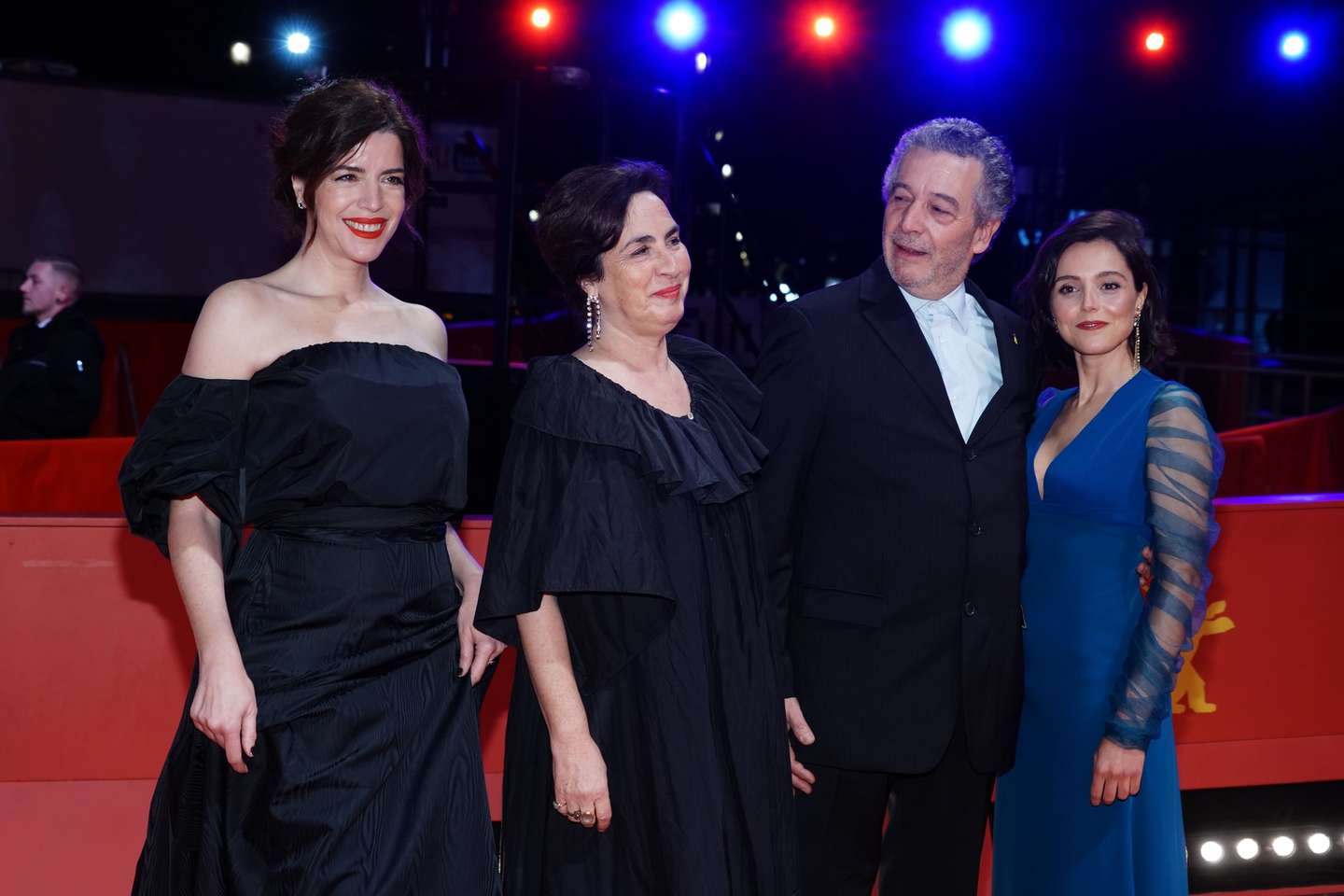 epa10484399 (L-R) Anabela Moreira, Rita Blanco, Joao Canijo, and Madalena Almeida arrive for the premiere of the movie 'Mal Viver' (Bad Living) during the 73rd Berlin International Film Festival 'Berlinale', in Berlin, Germany, 22 February 2023. The in-person event runs from 16 to 26 February 2023.  EPA/CLEMENS BILAN