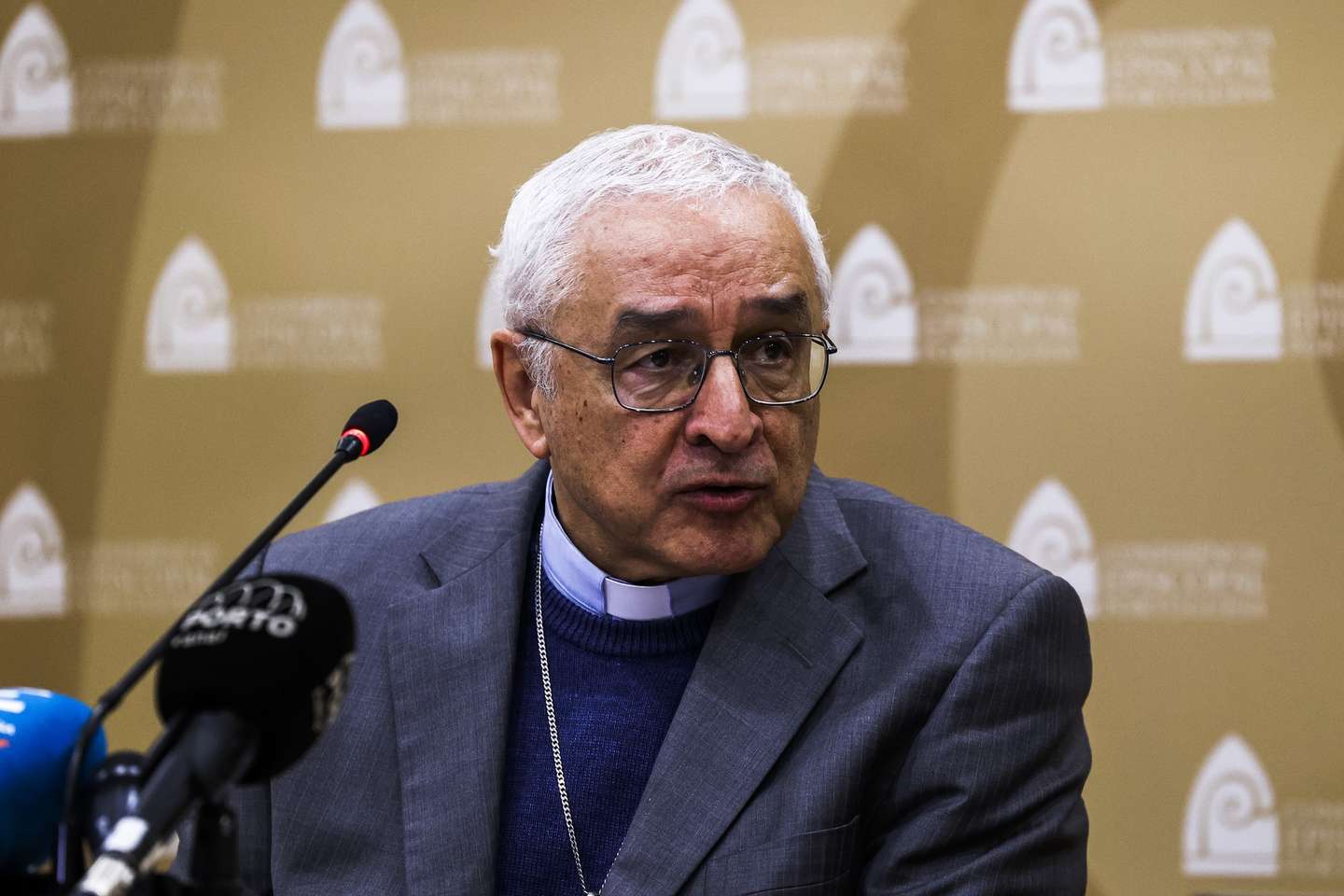 O presidente da Conferência Episcopal Portuguesa (CEP), José Ornelas, durante a conferência de imprensa no final da reunião da Assembleia Plenária da CEP, em Fátima, 3 de março de 2023. PAULO NOVAIS/LUSA