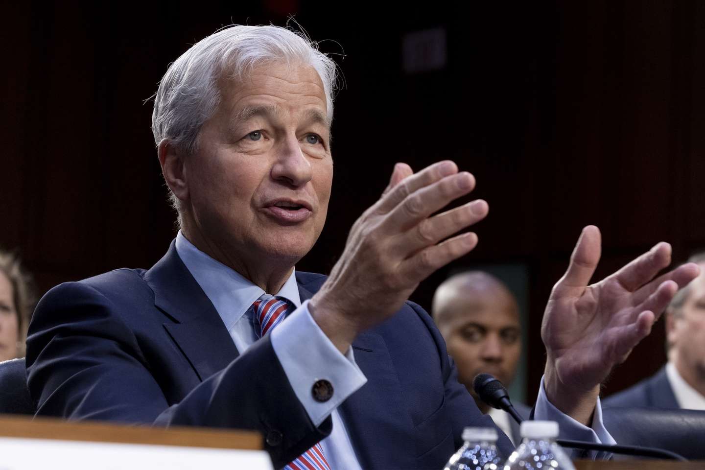 epa10199534 Chairman and CEO of JPMorgan Chase &amp; Co. Jamie Dimon testifies during the US Senate Banking, Housing, and Urban Affairs Committee hearing entitled 'Annual Oversight of the Nation's Largest Banks', on Capitol Hill in Washington, DC, USA, 22 September 2022.  EPA/MICHAEL REYNOLDS