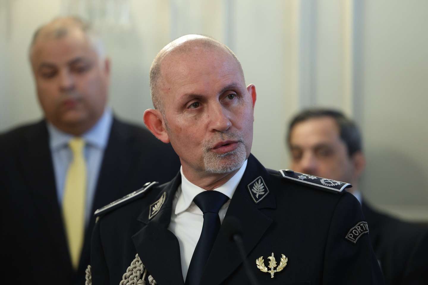 O novo diretor Nacional da Polícia de Segurança Pública (PSP), Luis Carrilho, intervém durante a cerimónia de tomada de posse no Ministério da Administração Interna, Lisboa, 10 de maio de 2024.  MIGUEL A. LOPES/LUSA
