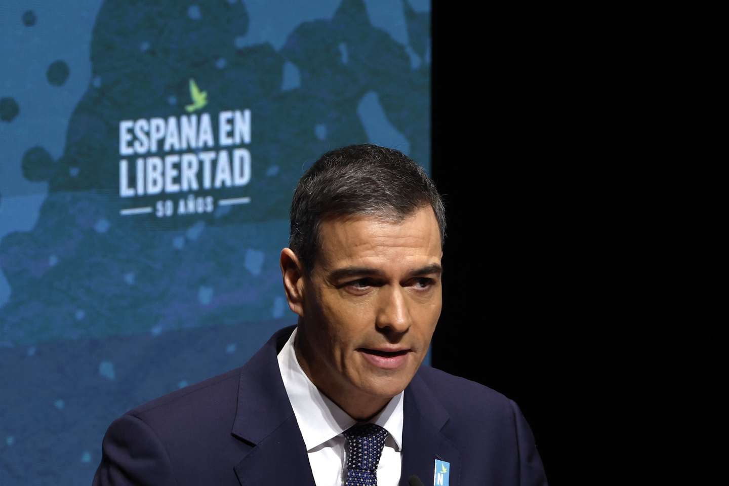 epa11813073 Spain's Prime Minister Pedro Sanchez delivers a speech at the first event for the 50th anniversary of Spanish dictator Francisco Franco's death and the beginning of the process towards democracy, in Madrid, Spain, 08 January 2025. The Spanish cabinet on 07 January approved the formation of a commission in charge of the commemoration of the 50th anniversary of Franco's death, under the slogan â€˜Spain in Freedom. 50 years', ahead of the anniversary on 20 November 2025.  EPA/JUANJO MARTIN