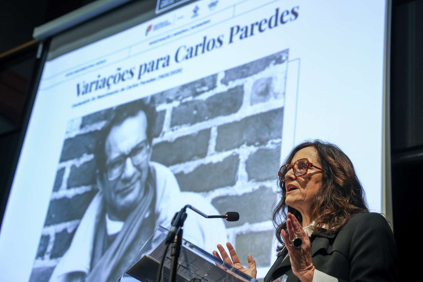 A ministra da Cultura, Dalila Rodrigues, discursa na apresentação da programação do centenário de Carlos Paredes, no Museu do Fado, em Lisboa, 20 de janeiro de 2025. MANUEL DE ALMEIDA/LUSA