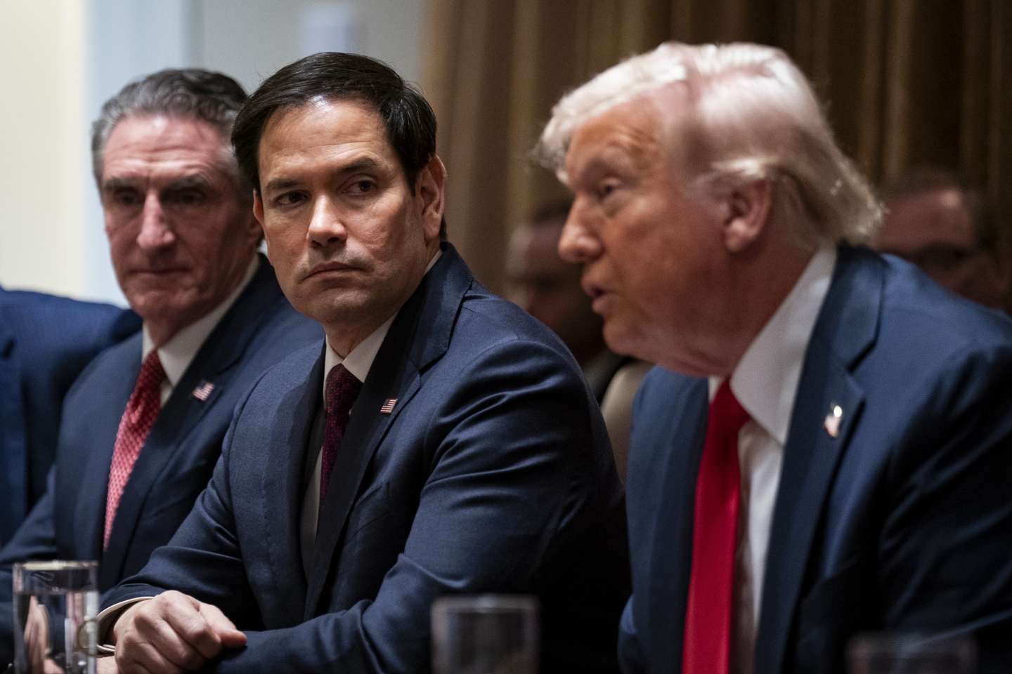 epa11926290 (L-R) US Secretary of the Interior Doug Burgum, US Secretary of State Marco Rubio, and US President Donald Trump attend a cabinet meeting at the White House in Washington, DC, USA, 26 February 2025.  EPA/AL DRAGO / POOL