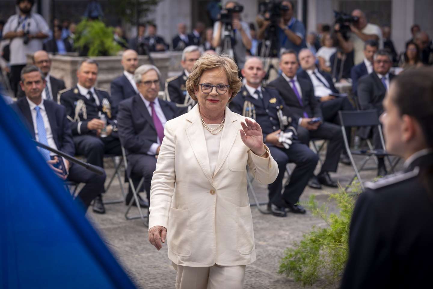 A ministra da Administração Interna, Maria Lúcia Amaral, momentos antes de usar da palavra, na cerimónia do 158.º aniversário da PSP, na sede da PSP, em Lisboa, 02 de julho de 2025. JOSÉ SENA GOULÃO/LUSA