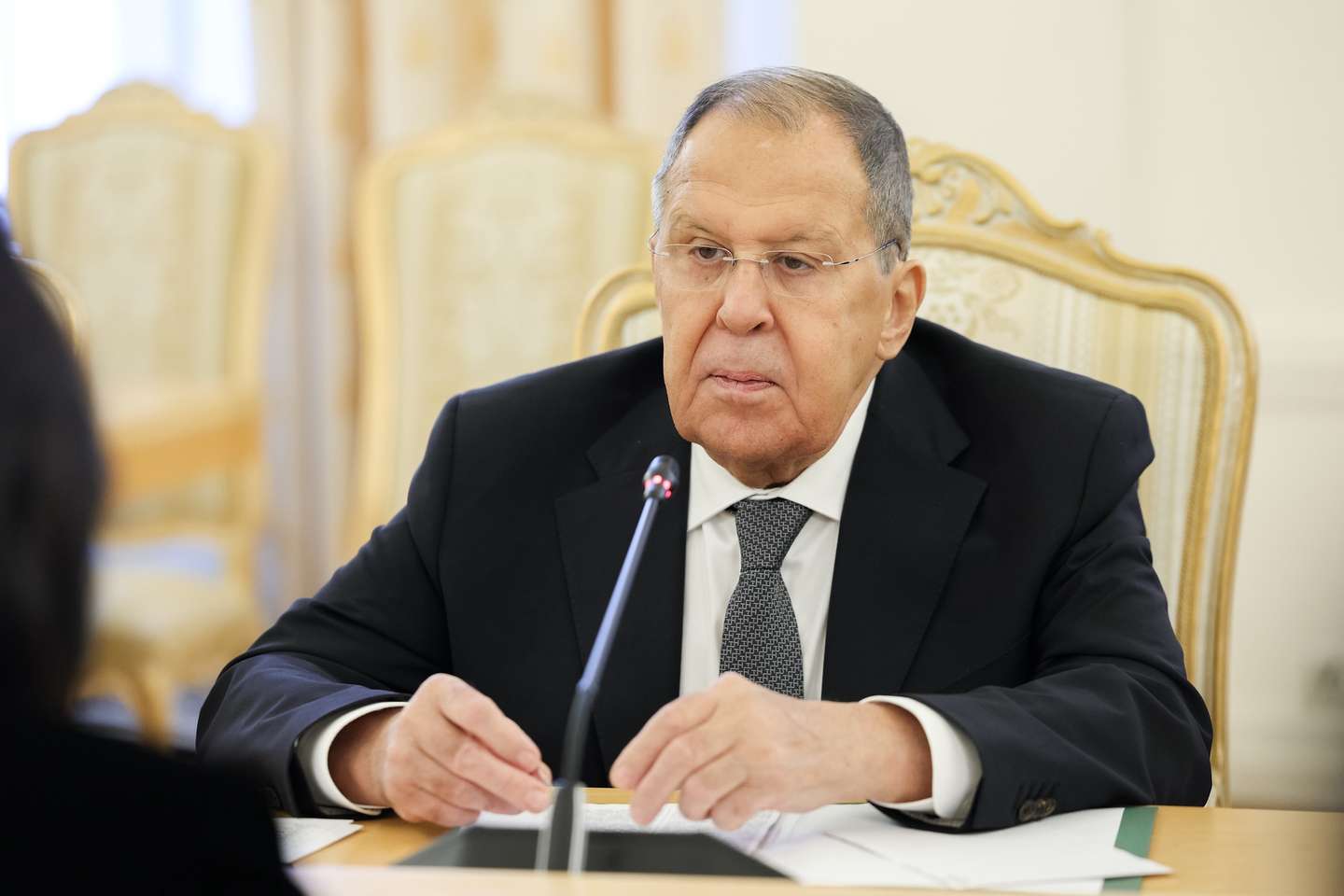 epa12486156 A handout photo made available by the Russian Foreign Ministry Press Service shows Russian Foreign Minister Sergei Lavrov during his meeting with North Korean Foreign Minister Choe Son Hui (not pictured) in Moscow, Russia 27 October 2025.  EPA/RUSSIAN FOREIGN MINISTRY PRESS SERVICE HANDOUT MANDATORY CREDITHANDOUT EDITORIAL USE ONLY/NO SALES