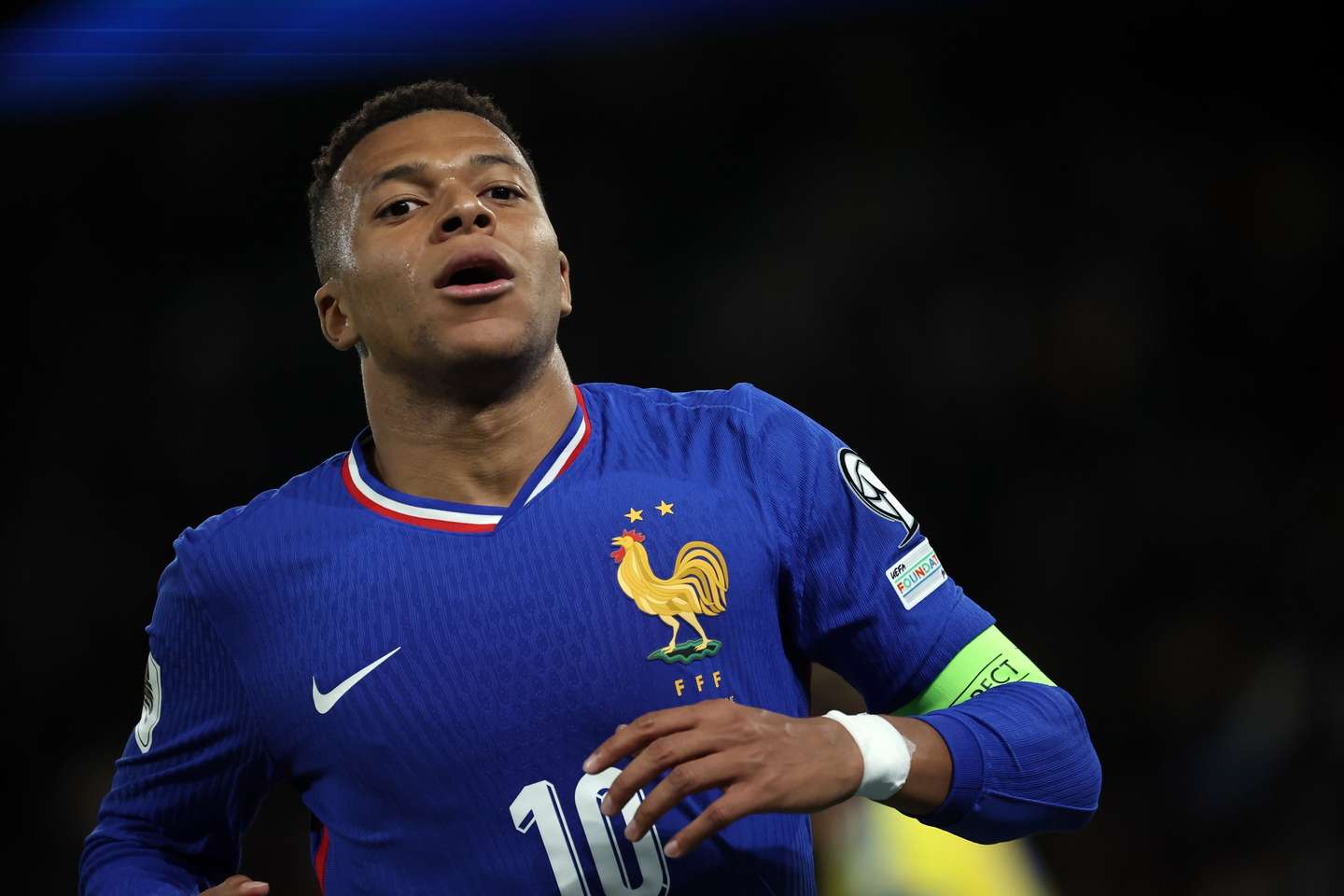 epa12524471 France’s Kylian Mbappe reacts during the 2026 FIFA World Cup European Qualifiers Group D soccer match between France and Ukraine in Saint Denis, near Paris, France, 13 November 2025.  EPA/CHRISTOPHE PETIT TESSON