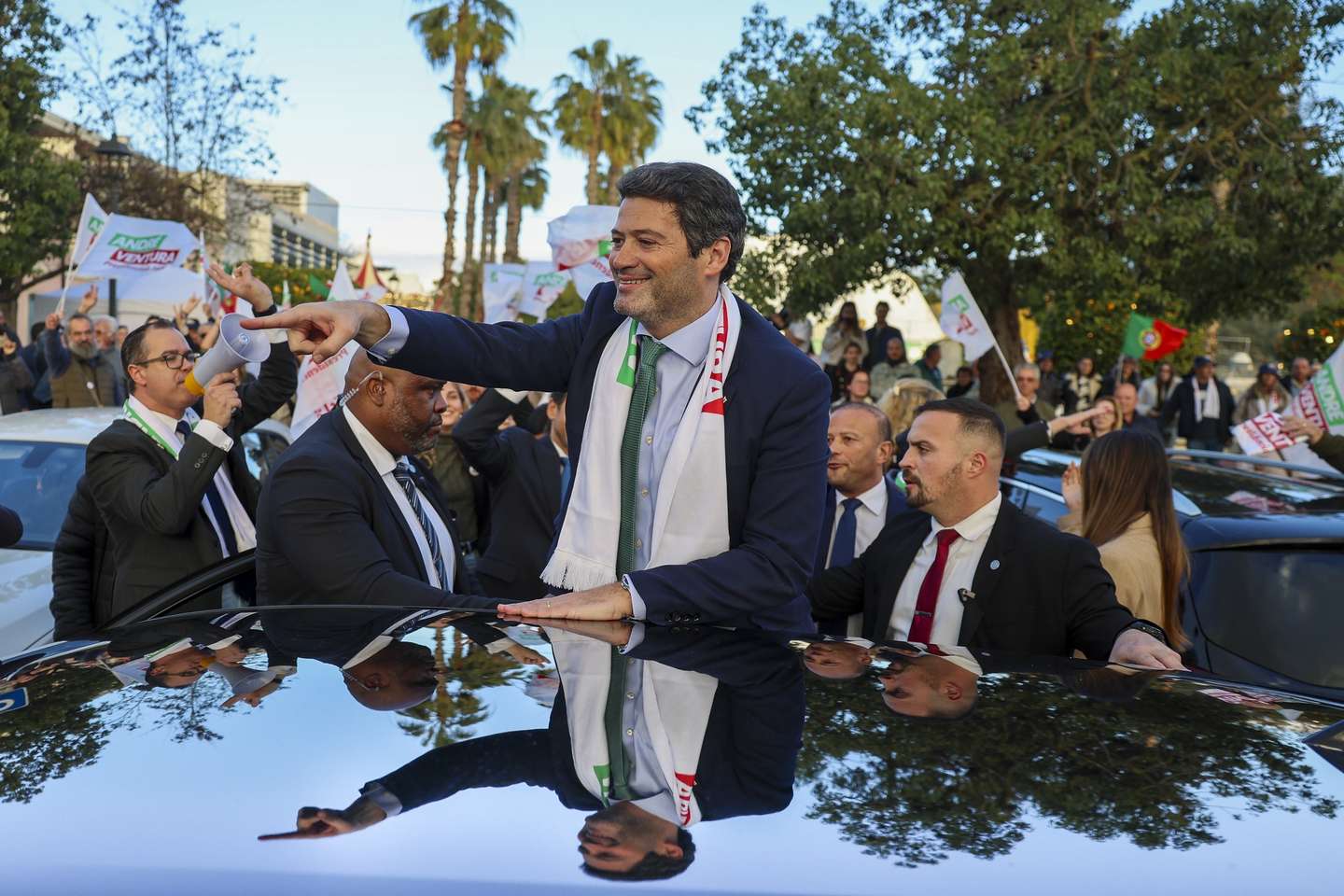 The candidate for the upcoming 18th January presidential elections, Andre Ventura, during a rally in Silves, Portugal, 04th January 2026. TIAGO PETINGA/LUSA