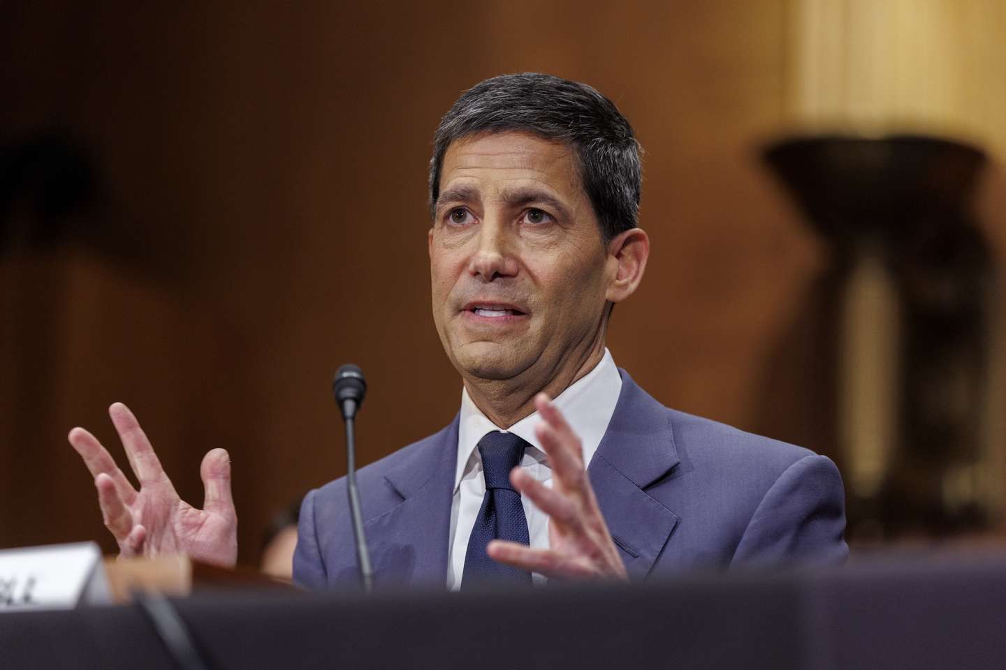 epa12905056 Kevin Warsh testifies during a Senate Banking Committee confirmation hearing at the US Capitol in Washington, DC, USA, 21 April 2026. Warsh is President Donald Trump’s nominee to serve as the next chair of the US Federal Reserve, succeeding Jerome Powell when Powell’s term as chair ends on 15 May 2026.  EPA/WILL OLIVER