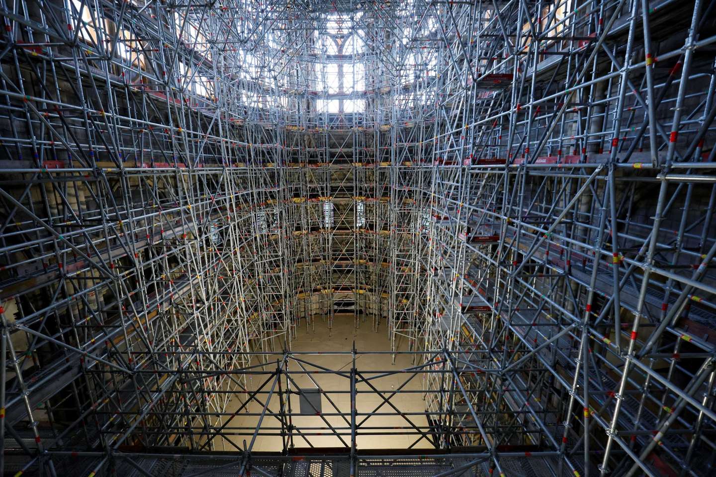 epa09278673 A view of the nave of the Notre-Dame Cathedral under renovation works, two years after the cathedral was ravaged by a fire, in Paris, France, 16 June 2021 (issued 17 June 2021).  EPA/THOMAS SAMSON / POOL  MAXPPP OUT