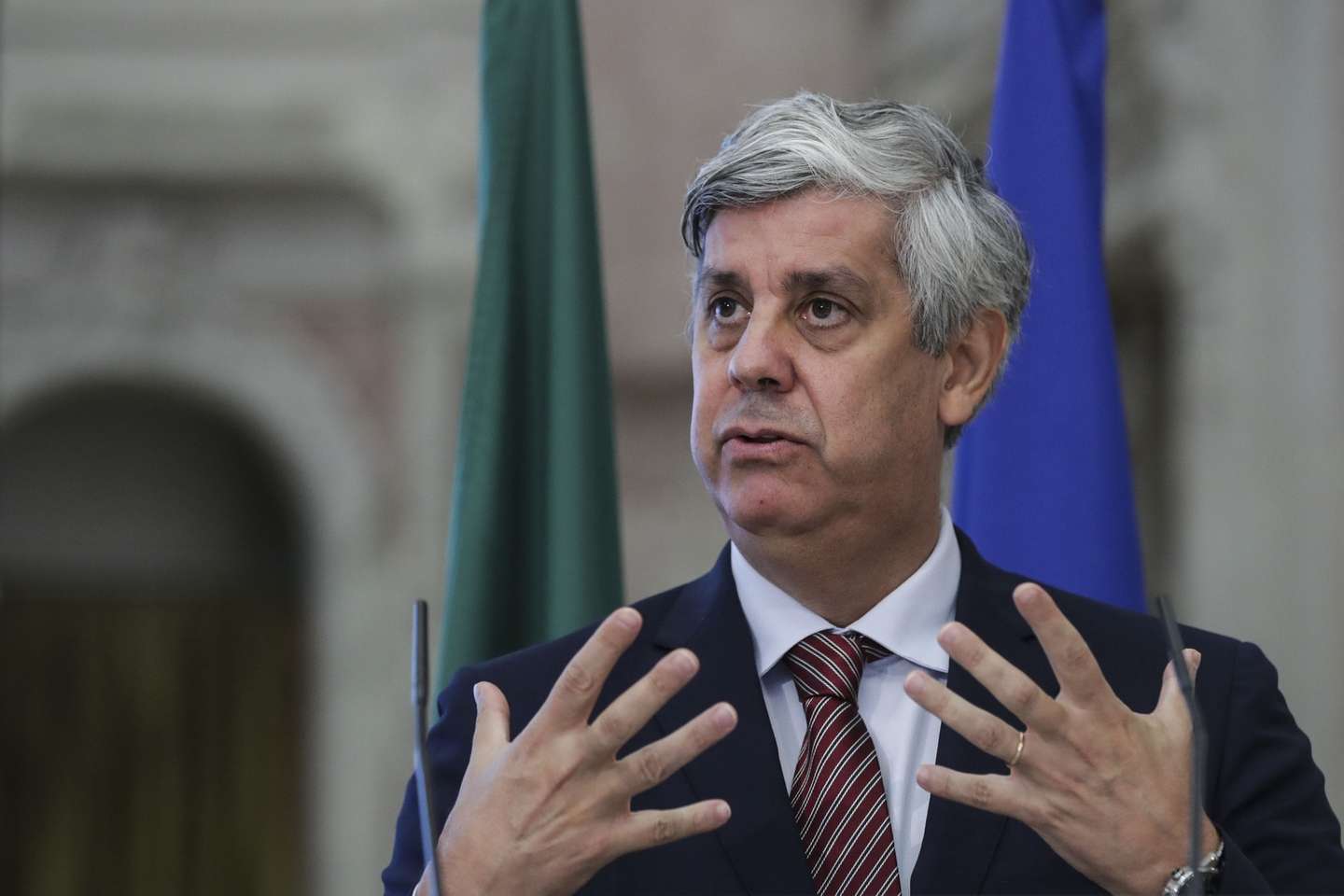 O Governador do Banco de Portugal, Mário Centeno, apresenta o Boletim Económico de outubro de 2021, na sede da instituíção em Lisboa, 06 de outubro de 2021. O Boletim Económico de outubro inclui projeções macroeconómicas para o conjunto do ano e faz uma primeira análise da evolução da economia portuguesa em 2021. TIAGO PETINGA/LUSA
