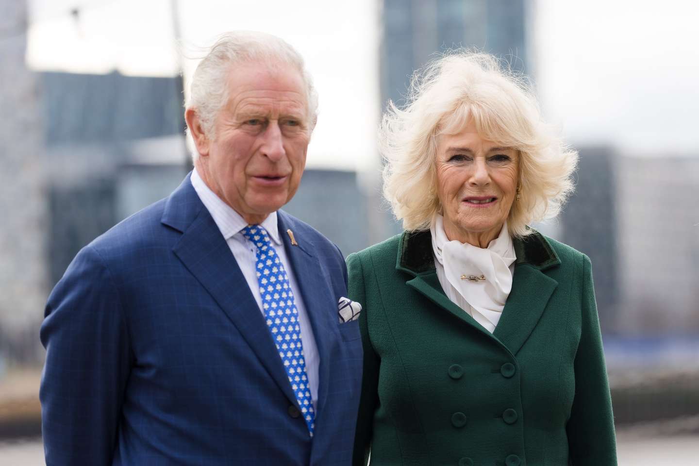 epa09724943 Britain's Charles, Prince of Wales (L) and Camilla, Duchess of Cornwall arrive at The Prince's Foundation at Trinity Buoy Wharf in London, Britain, 03 February 2022. The British royals took a tour of the training site for arts and culture and spoke to staff and students.  EPA/VICKIE FLORES