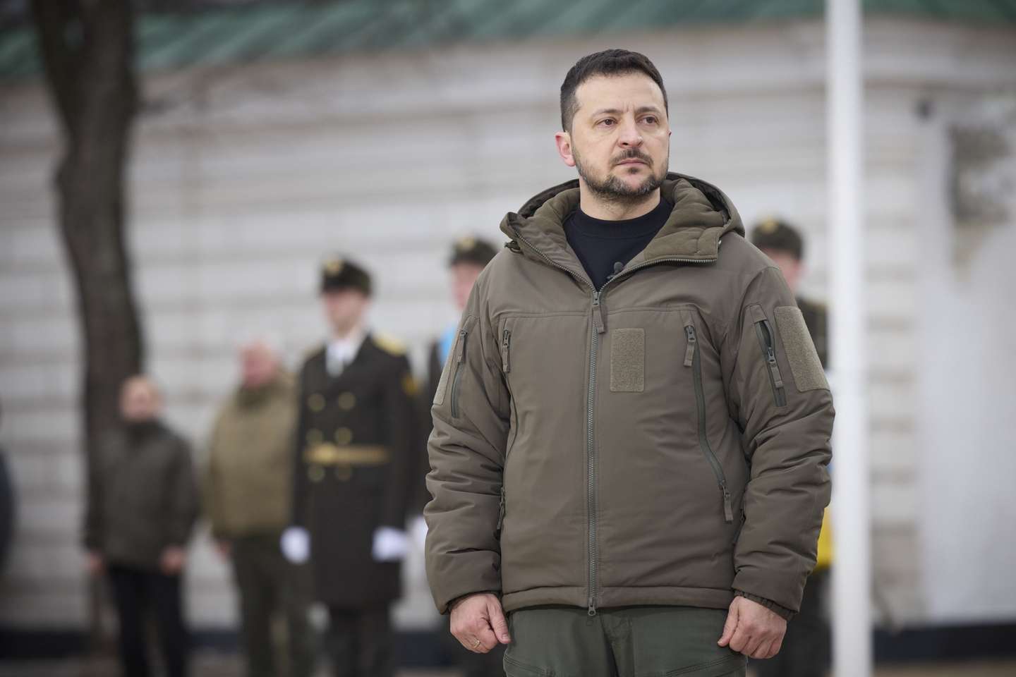 epa10487436 A handout picture made available by the presidential press service shows Ukrainian President Volodymyr Zelensky taking part in the event 'February, Year, Invincibility' on Sofiivska Square in Kyiv, Ukraine, 24 February 2023 on the first anniversary of the Russian invasion. Russian troops entered Ukrainian territory on 24 February 2022, starting a conflict that has provoked destruction and a humanitarian crisis. One year on, fighting continues in many parts of the country.  EPA/PRESIDENTIAL PRESS SERVICE HANDOUT HANDOUT  HANDOUT EDITORIAL USE ONLY/NO SALES