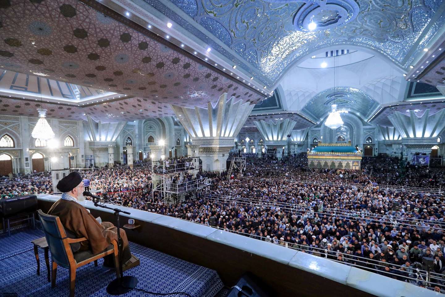 epa10672222 A handout photo made available by the Iranian supreme leader office shows, Iranian Supreme Leader Ayatollah Ali Khamenei speaking during a ceremony on the occasion of the 34th death anniversary of Ayatollah Ruhollah Khomeini at his shrine, in Tehran, Iran, 04 June 2023.  EPA/IRANIAN SUPREME LEADER OFFICE / HANDOUT  HANDOUT EDITORIAL USE ONLY/NO SALES