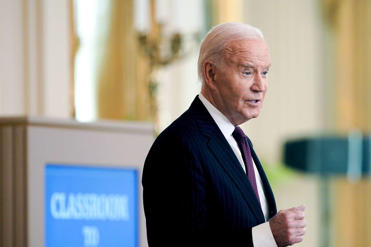 epa11718860 US President Joe Biden speaks during the Classroom to Career summit in the East Room of the White House in Washington, DC, USA, 13 November 2024. The summit is meant to highlight progress in expanding career pathways to good-paying jobs in infrastructure, clean energy, and advanced manufacturing.  EPA/ALEXANDER DRAGO / POOL