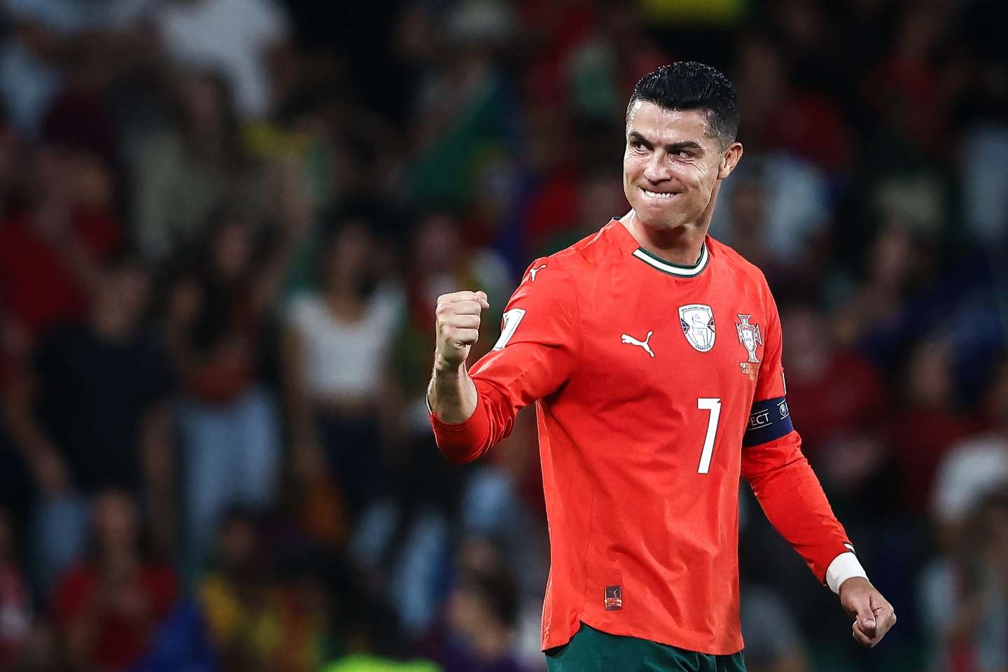 Portugal player Cristiano Ronaldo celebrates after scoring a goal against Hungary during the FIFA World Cup 26 qualification soccer match held at Jose Alvalade stadium, in Lisbon, Portugal, 14 October 2025. RODRIGO ANTUNES/LUSA