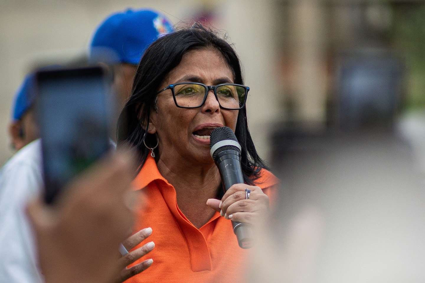 epa12901518 Venezuela’s acting president, Delcy Rodriguez, speaks outside the Basilica of Our Lady of the Rosary of Chiquinquira in Maracaibo, Venezuela, 19 April 2026. Rodriguez promised a new era of hope for the country just over 100 days after taking office, following Nicolas Maduro’s capture by the United States last January in Caracas.  EPA/Henry Chirinos