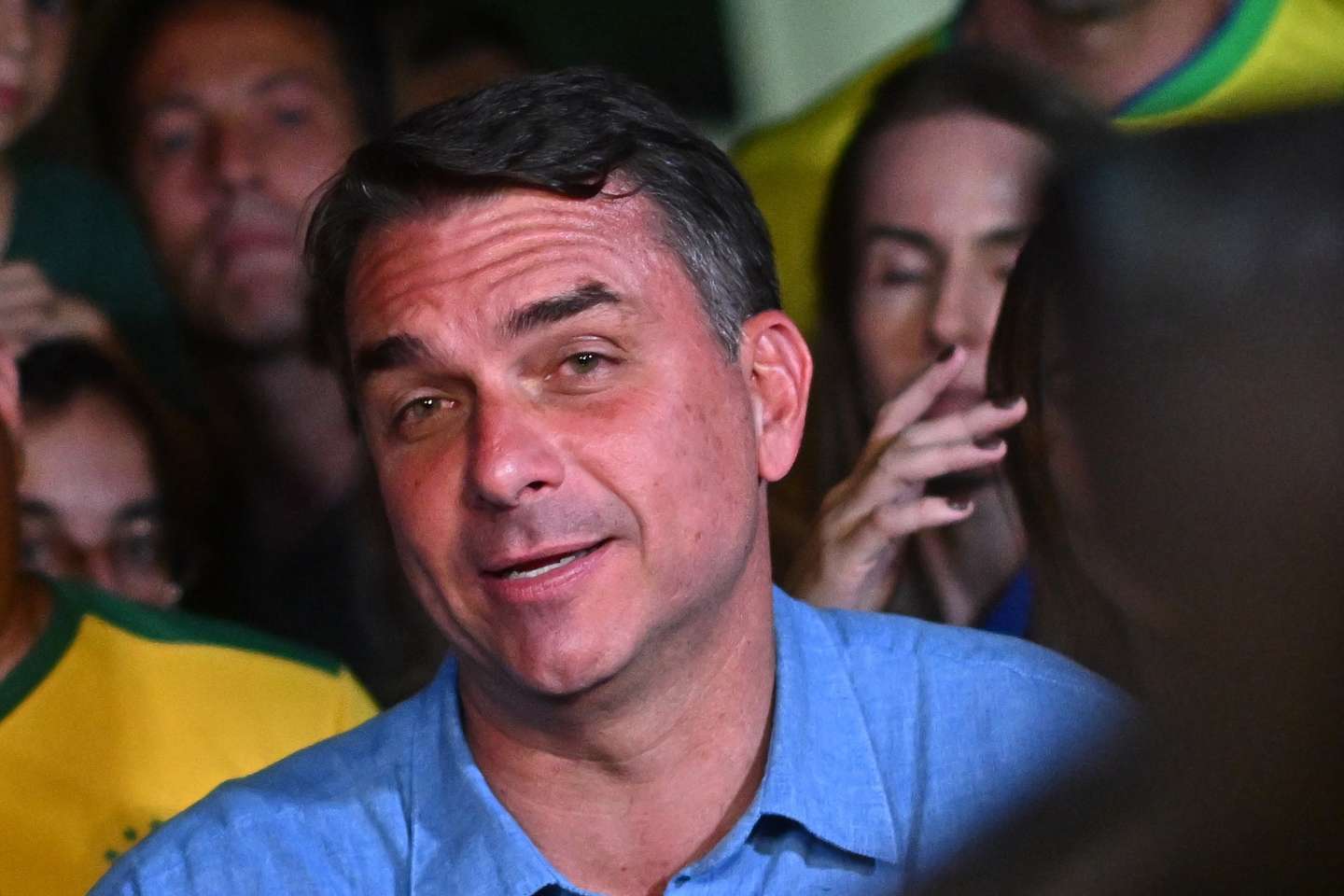 epa13281881 Brazilian Senator Flavio Bolsonaro makes a statement after the presidential election results were announced in Brasilia, Brazil, 04 October 2026. Bolsonaro finished first and will face incumbent Brazilian President Luiz Inacio Lula da Silva in a runoff election on 25 October.  EPA/ANDRE BORGES
