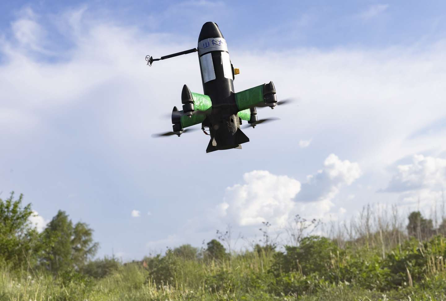 epa12981168 A Ukraine-made P1-Sun drone operated by servicemen of the 116th Mechanized Brigade to intercept Russian 'Shahed' type, and other strike or reconnaissance drones in the north of the Kharkiv region, northeastern Ukraine, 20 May 2026 (issued 21 May 2026), amid the Russian invasion.  EPA/YEVHEN TITOV
