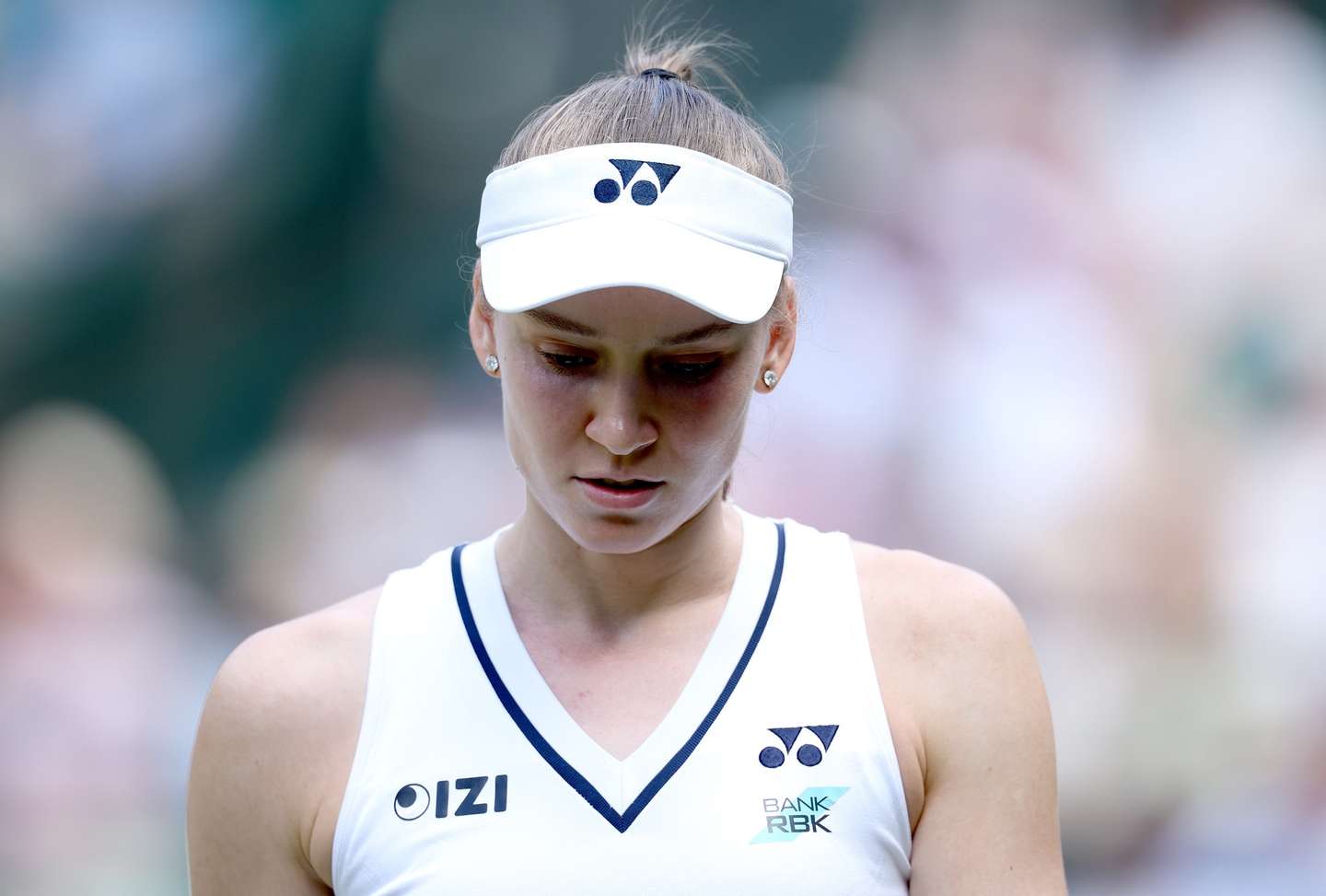 epa13085776 Elena Rybakina of Kazakhstan looks on during her Women's Singles third round match against Elise Mertens of Belgium at the Wimbledon  EPA/ADAM VAUGHAN