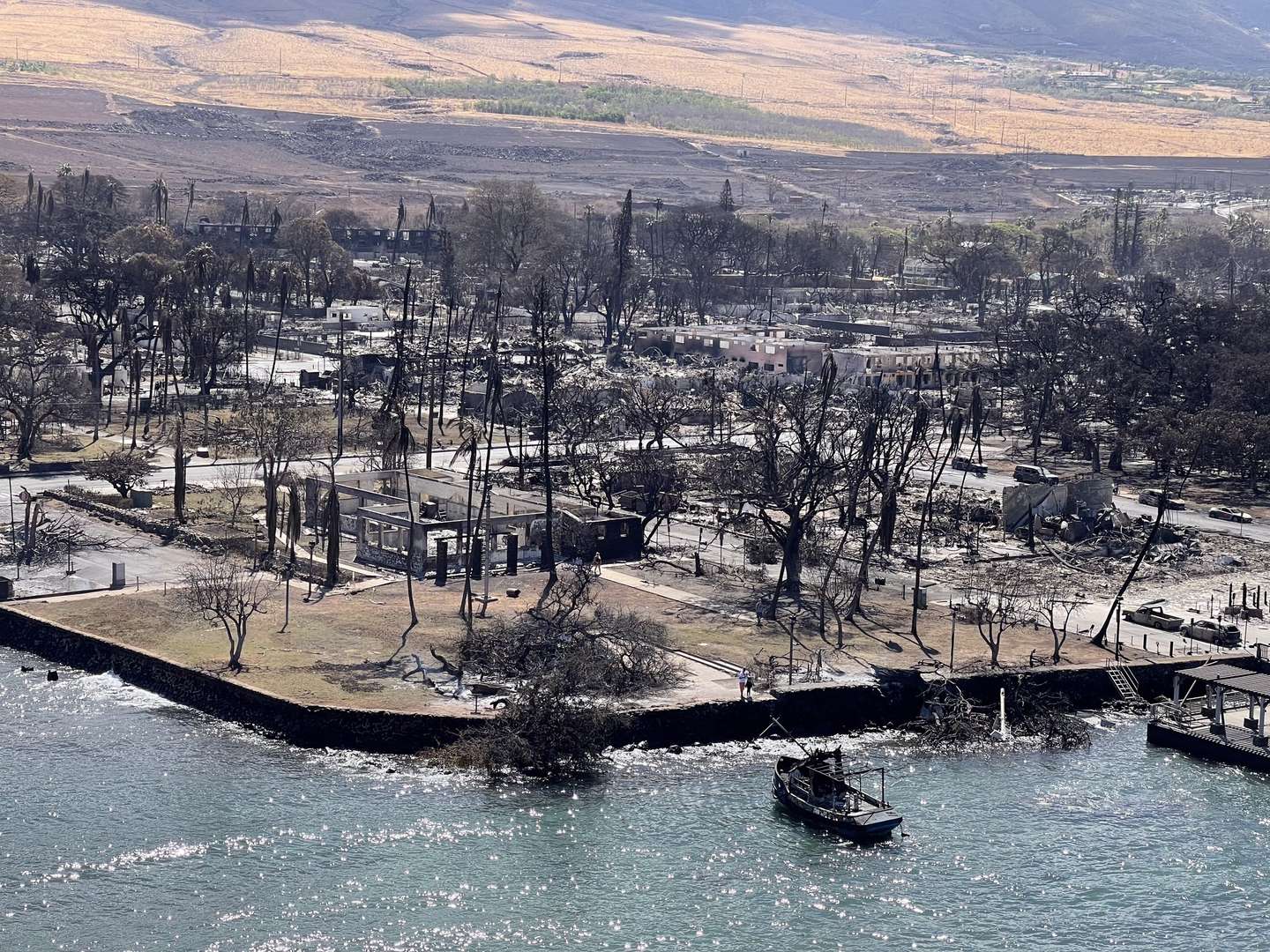 epa10797692 A handout photo made available by the Hawaii Department of Department of Land and Natural Resources shows an aerial view of the wildfire aftermath in Lahaina on Maui, Hawaii, on 11 August 2023 (issued 12 August 2023). Officials have said at least 80 people have died in the wildfires on Maui, Hawaii.  EPA/HAWAII DEPARTMENT OF LAND AND NATURAL RESOURCES HANDOUT . HANDOUT EDITORIAL USE ONLY/NO SALES