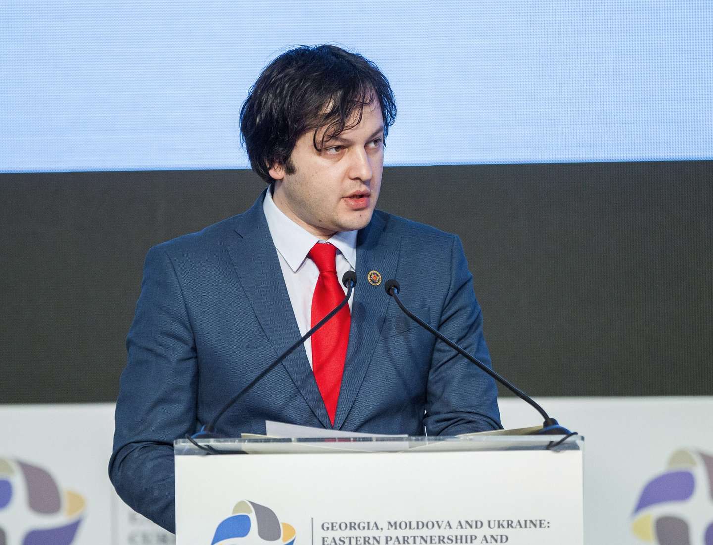 epa07664621 (FILE) The President of Georgia's Parliament, Irakli Kobakhidze delivers a speech to the participants of a high-level Interparliamentary Conference, in Chisinau, Moldova, 02 March 2018 (reissued 21 June 2019). According to reports, the speaker of Georgian parliament Irakli Kobakhidze has resigned on 21 June after violent protest at the Parliament last night in which about 240 people were injured. Thousands of protesters, amid widespread public anger, attempted to storm Georgia's Parliament on 20 June evening during a mass rally against a visit and speech inside the chamber by Sergei Gavrilov, member of the Russian lower house of parliament. Tensions escalated when Gavrilov addressed an assembly of MPs from Orthodox Christian countries from the speaker's seat, media reported. Russia and Georgia have not had diplomatic relations since 2008 over the Abkhazia and South Ossetia conflict.  EPA/DUMITRU DORU