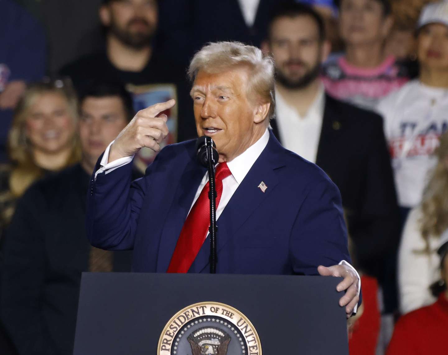 epa11853178 US President Donald J. Trump speaks at an event at the Circa Resort and Casino in Las Vegas, Nevada, USA, 25 January 2025.  EPA/BIZUAYEHU TESFAYE