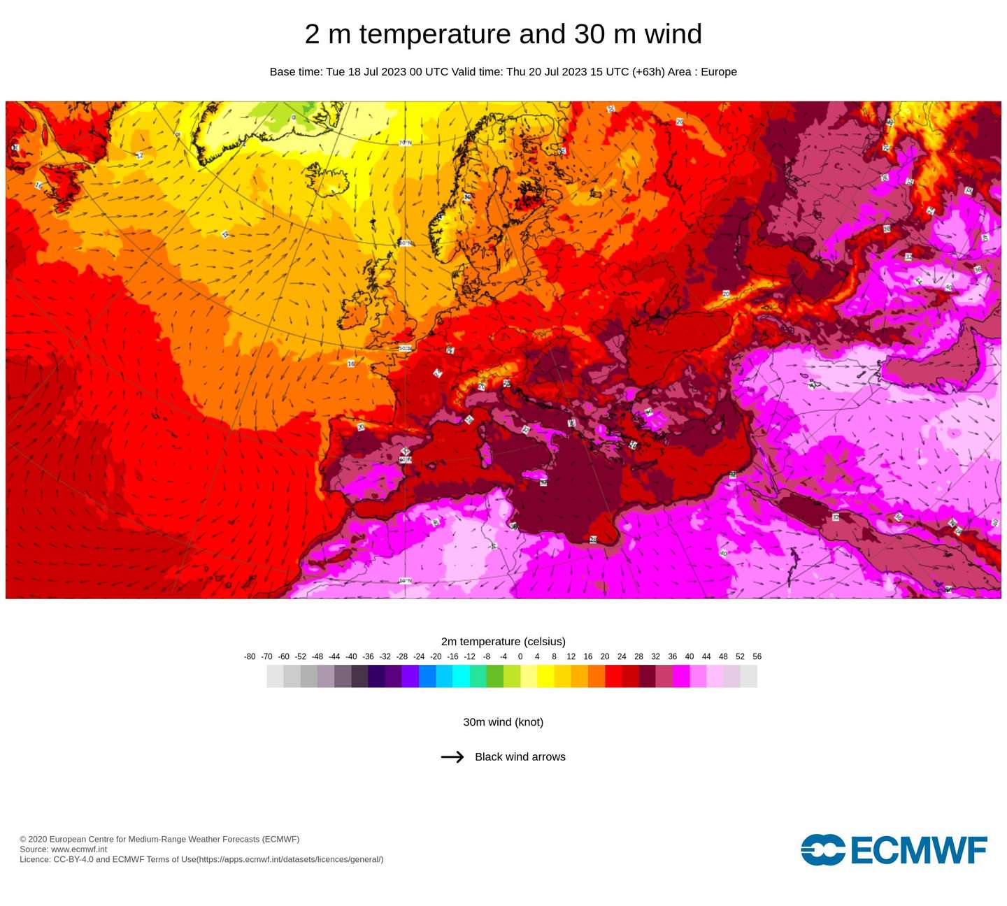 20 de julho de 2023: temperaturas às 16 horas (em Portugal continental)