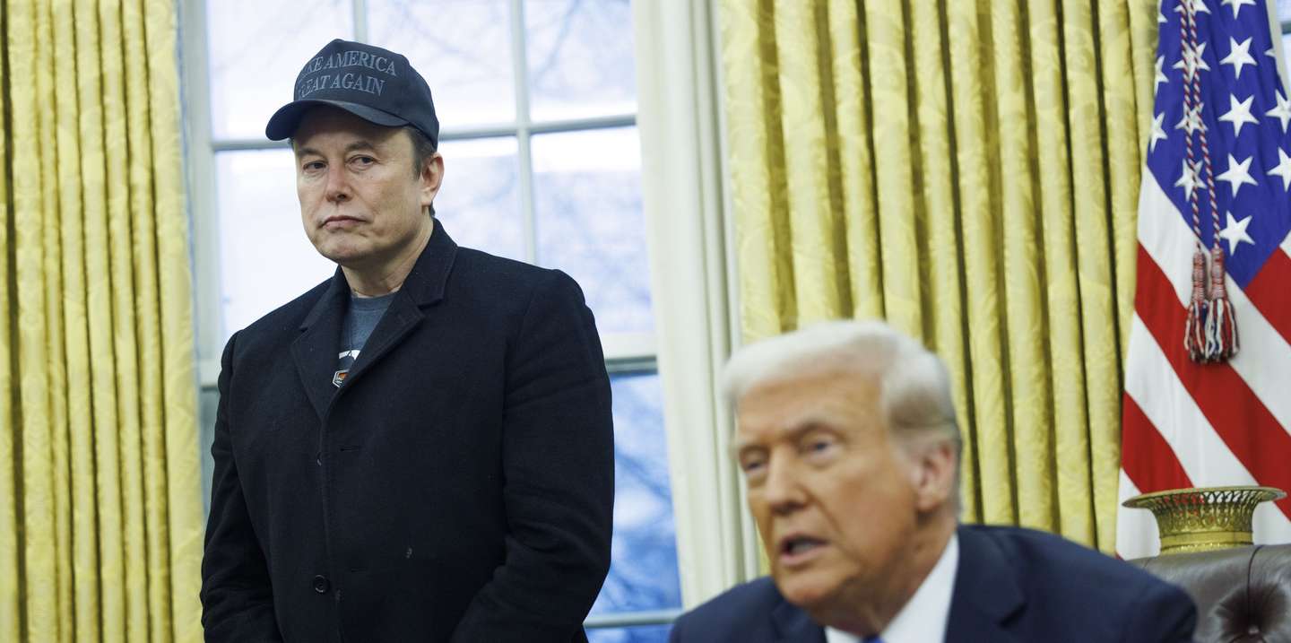 epa11889322 US President Donald J. Trump (R) gives remarks to the media in the Oval Office of the White House, as he meets with US entrepreneur and U.S. special government employee Elon Musk (L), in Washington, DC, USA, 11 February 2025.  EPA/Aaron Schwartz / POOL