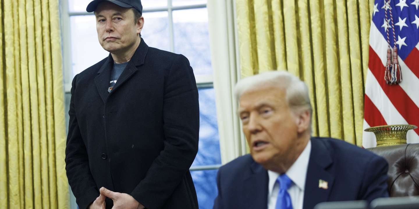 epa11889322 US President Donald J. Trump (R) gives remarks to the media in the Oval Office of the White House, as he meets with US entrepreneur and U.S. special government employee Elon Musk (L), in Washington, DC, USA, 11 February 2025.  EPA/Aaron Schwartz / POOL