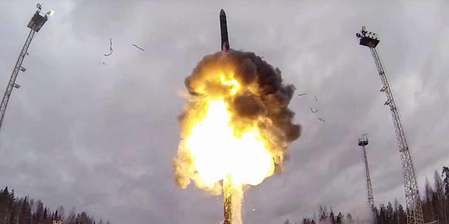 epa09771987 A handout still image taken from handout video made available by the Russian Defence ministry press-service shows launch of the intercontinental ballistic missile 'Yar' from Plesetsk at the Kura training ground, Russia, 19 February 2022. Russian President Vladimir Putin opens exercises of the Russian strategic deterrence forces with launches of the ballistic missiles. Russian Navy ships of the Northern and Black Sea Fleets launched 'Kalibr' cruise missiles and 'Zirkon' hypersonic missiles at sea and ground targets during scheduled exercises of the strategic deterrence forces on Saturday. The 'Yars' intercontinental ballistic missile was launched from Plesetsk at the Kura training ground.  EPA/RUSSIAN DEFENCE MINISTRY PRESS SERVICE / HANDOUT  HANDOUT EDITORIAL USE ONLY/NO SALES