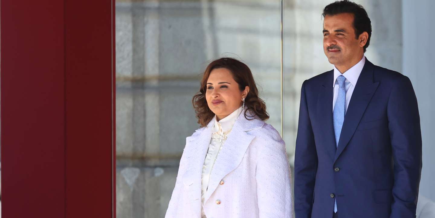 The King And Queen Of Spain Receive The Emir Of Qatar
