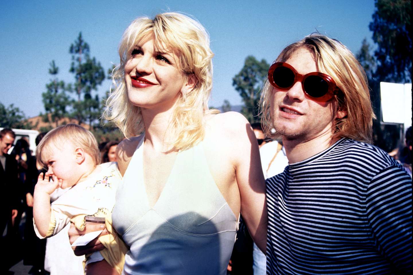 Kurt Cobain, Courtney Love and baby Frances Bean attending the 1993 MTV Music Video Awards in Los Angeles 09/02/93
