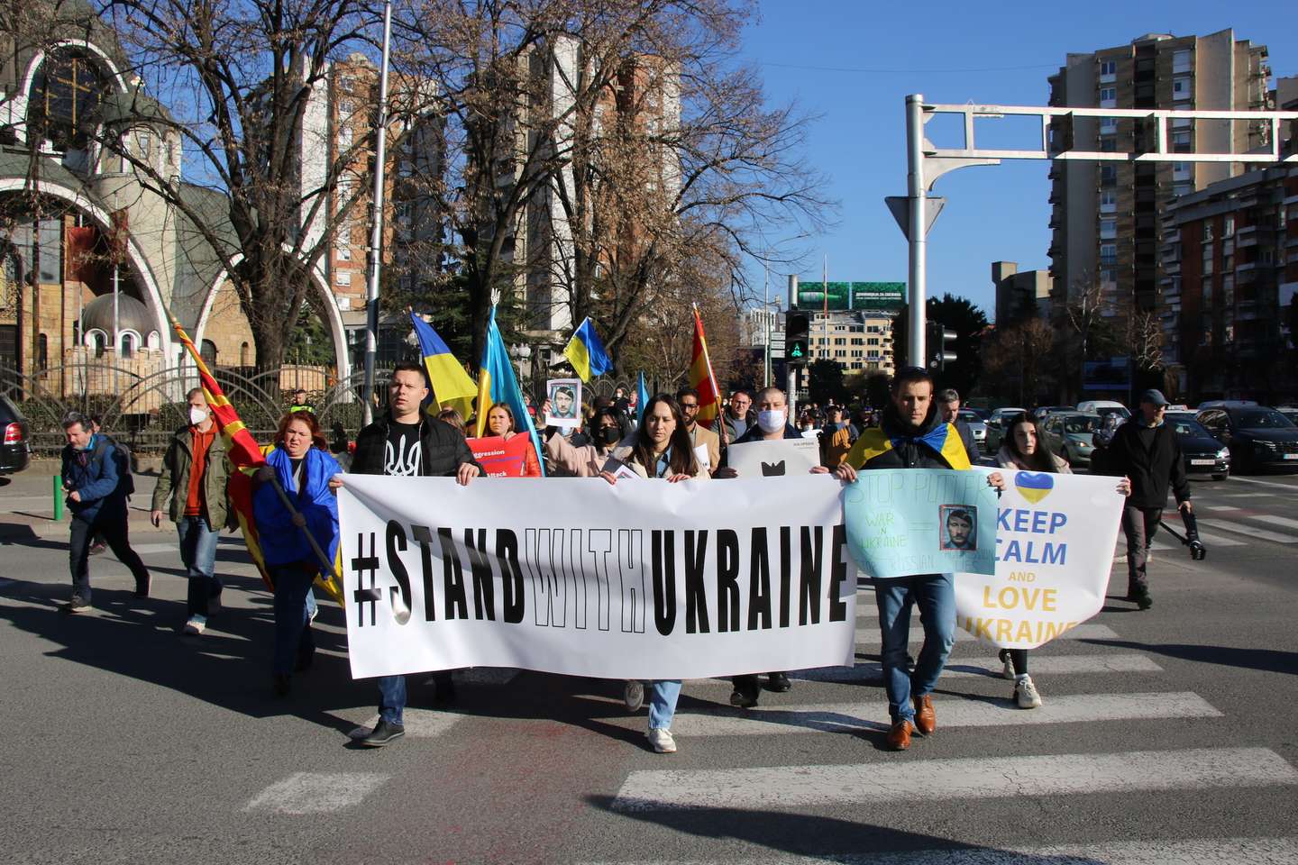 Protestos contra a invasão da Ucrânia em Skopje, Macedónia do Norte