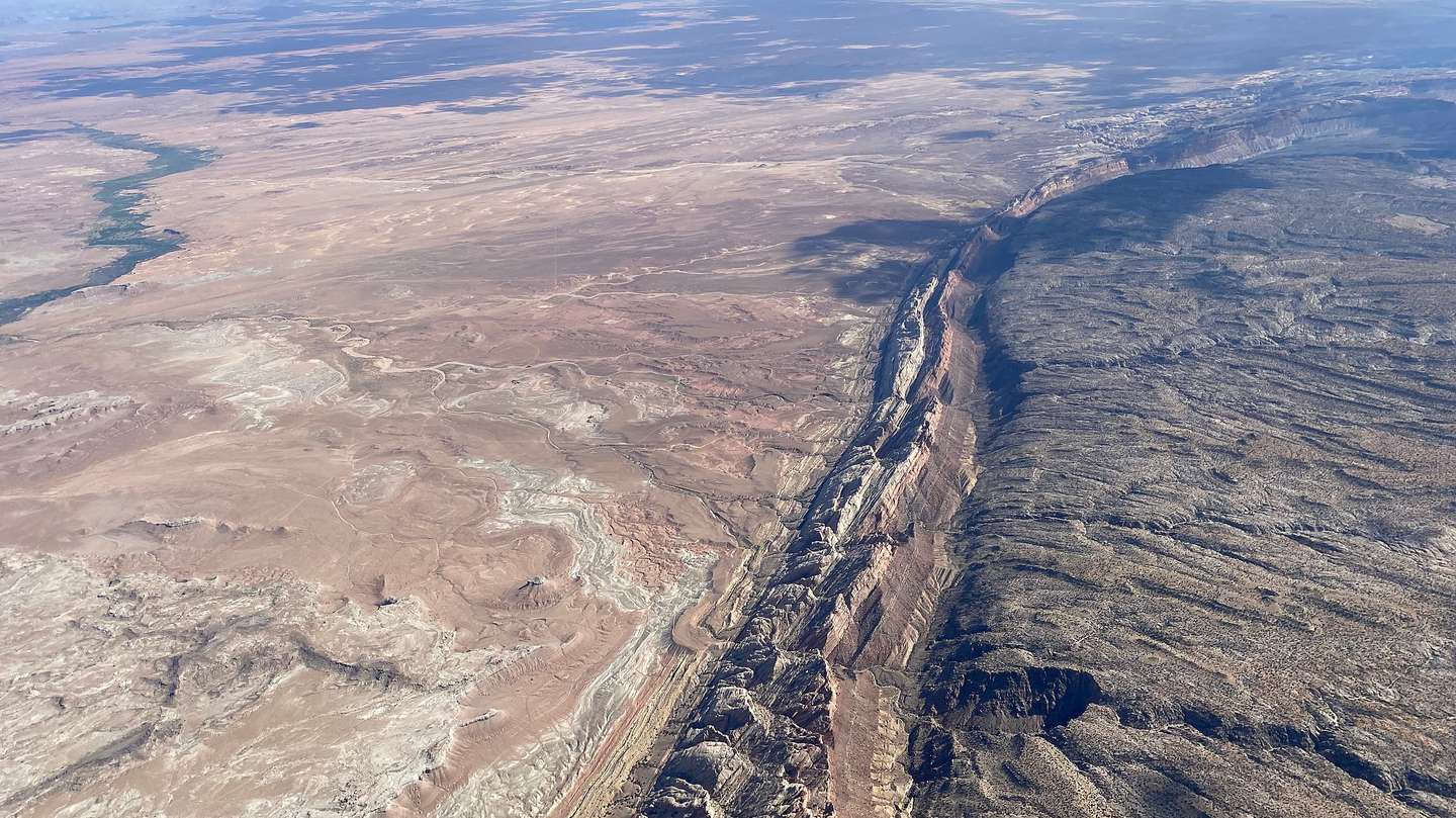 This picture was taken from a paraglider flying over the San Rafael Swell
