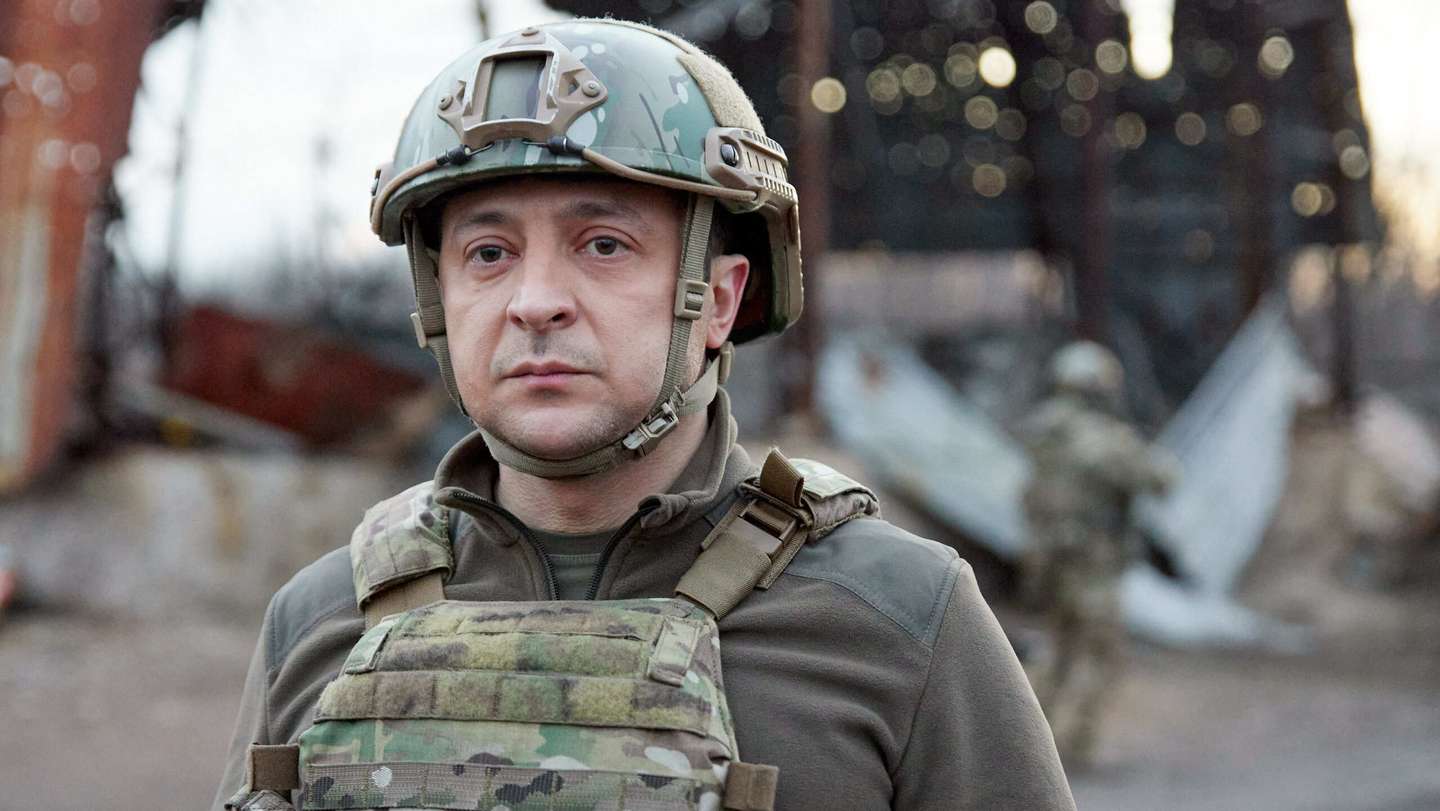 Ukrainian President Volodymyr Zelensky visits border troops in Donetsk