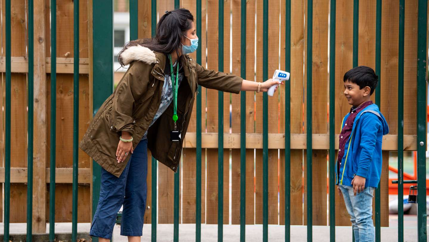 Children Maintain Social Distancing at Earlham Primary School