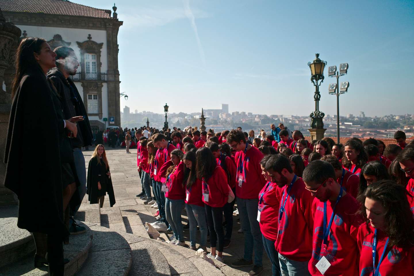 University students on initiation rituals of freshmen, known in Portuguese as praxe.