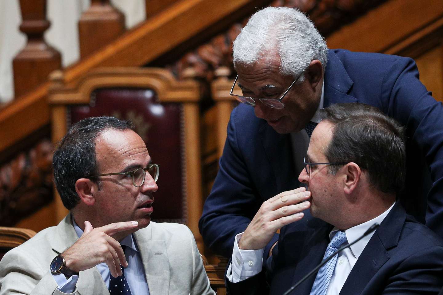 Sessão plenária na Assembleia da República, com a presença do Governo para o debate do estado da Nação. O primeiro-ministro, António Costa com Ministro da Cultura Pedro Adão e Silva e Ministro das Finanças Fernando Medina Lisboa, 20 de Julho de 2022. FILIPE AMORIM/OBSERVADOR