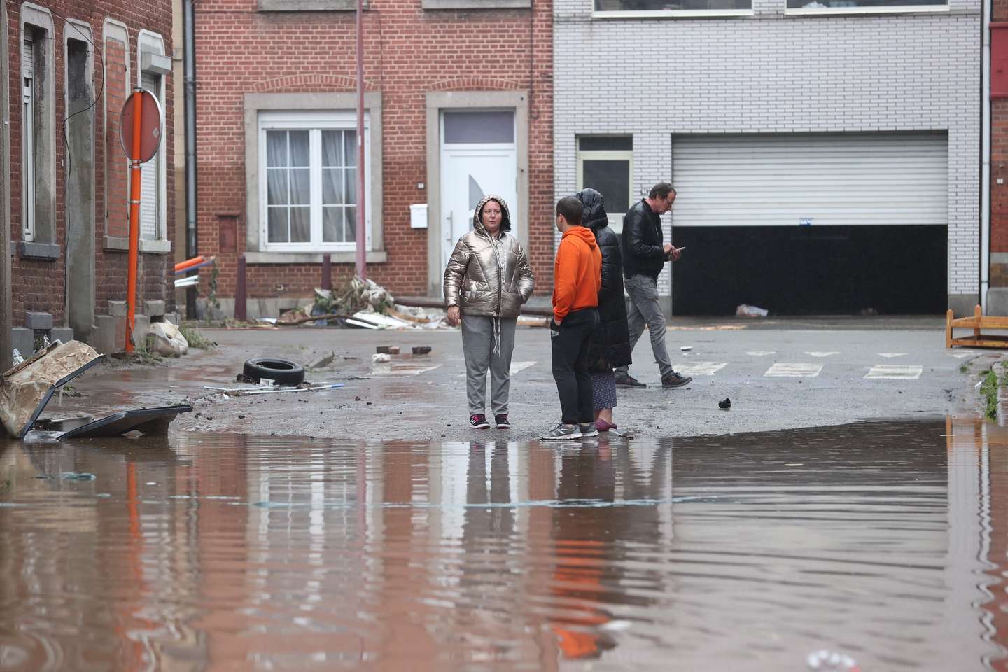 Flooded streets in Belgium as heavy rain in the region