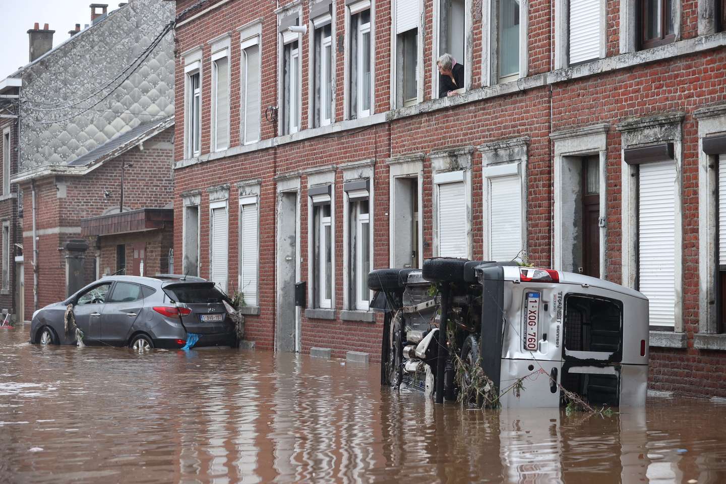 Flooded streets in Belgium as heavy rain in the region