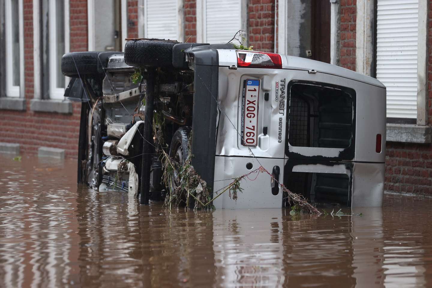 Flooded streets in Belgium as heavy rain in the region